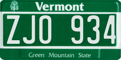 VT license plate ZJO934
