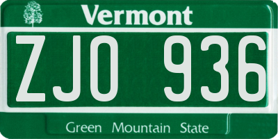 VT license plate ZJO936
