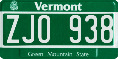 VT license plate ZJO938