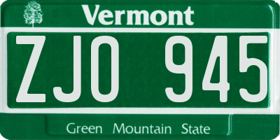 VT license plate ZJO945
