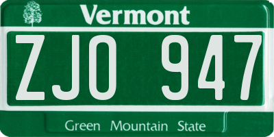 VT license plate ZJO947
