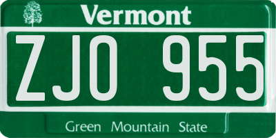 VT license plate ZJO955