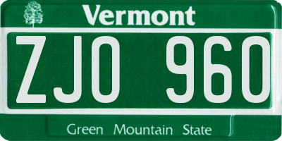 VT license plate ZJO960