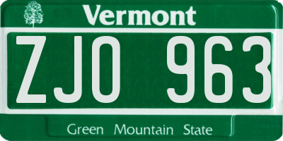 VT license plate ZJO963