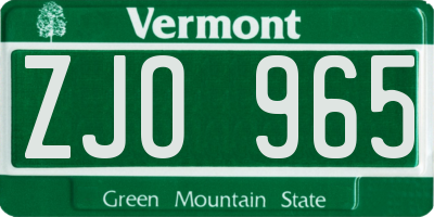 VT license plate ZJO965