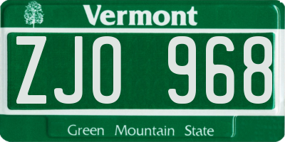 VT license plate ZJO968