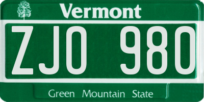 VT license plate ZJO980
