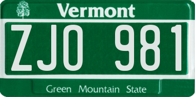 VT license plate ZJO981
