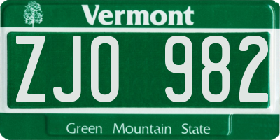 VT license plate ZJO982
