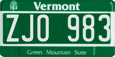 VT license plate ZJO983