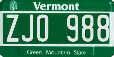 VT license plate ZJO988