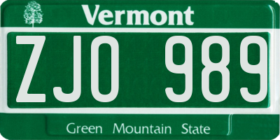 VT license plate ZJO989