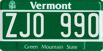 VT license plate ZJO990