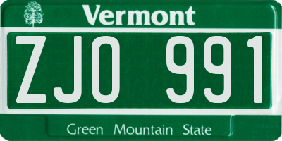 VT license plate ZJO991