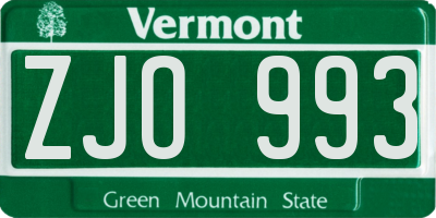 VT license plate ZJO993