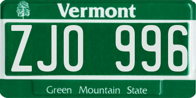 VT license plate ZJO996