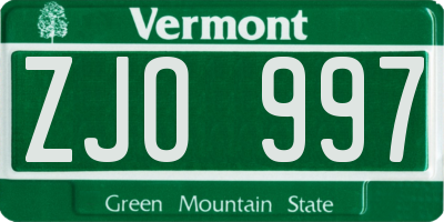 VT license plate ZJO997