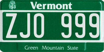 VT license plate ZJO999