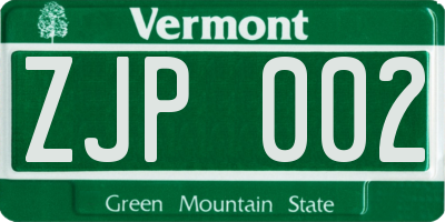 VT license plate ZJP002