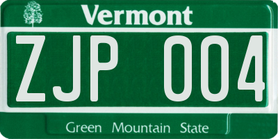 VT license plate ZJP004