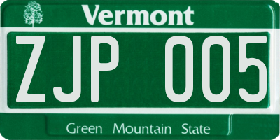 VT license plate ZJP005