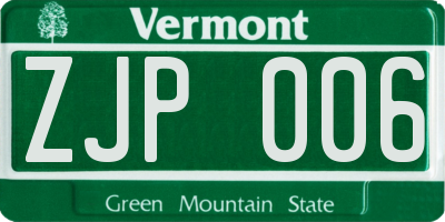 VT license plate ZJP006