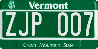 VT license plate ZJP007