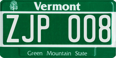VT license plate ZJP008