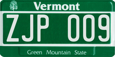 VT license plate ZJP009