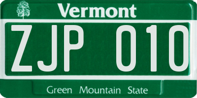 VT license plate ZJP010