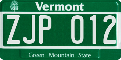 VT license plate ZJP012