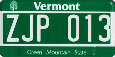 VT license plate ZJP013