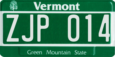 VT license plate ZJP014