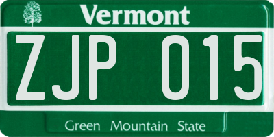 VT license plate ZJP015