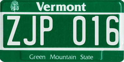 VT license plate ZJP016