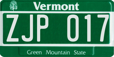 VT license plate ZJP017