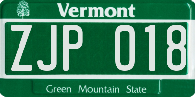 VT license plate ZJP018