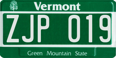 VT license plate ZJP019