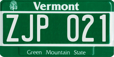 VT license plate ZJP021