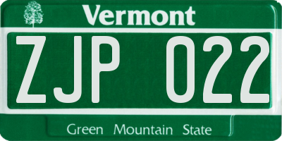 VT license plate ZJP022