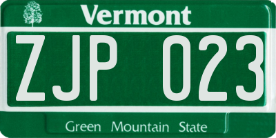 VT license plate ZJP023