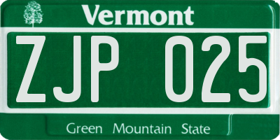 VT license plate ZJP025