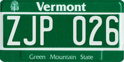 VT license plate ZJP026
