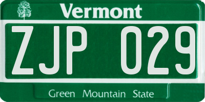 VT license plate ZJP029