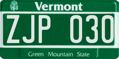 VT license plate ZJP030