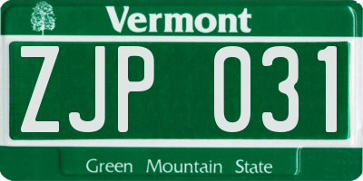 VT license plate ZJP031