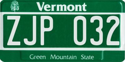 VT license plate ZJP032