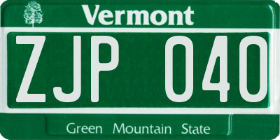VT license plate ZJP040