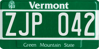 VT license plate ZJP042