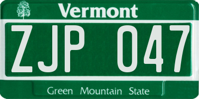 VT license plate ZJP047